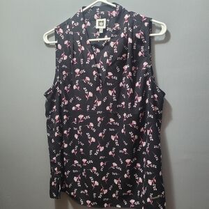 Ann Klein black/pink floral fabric Size M